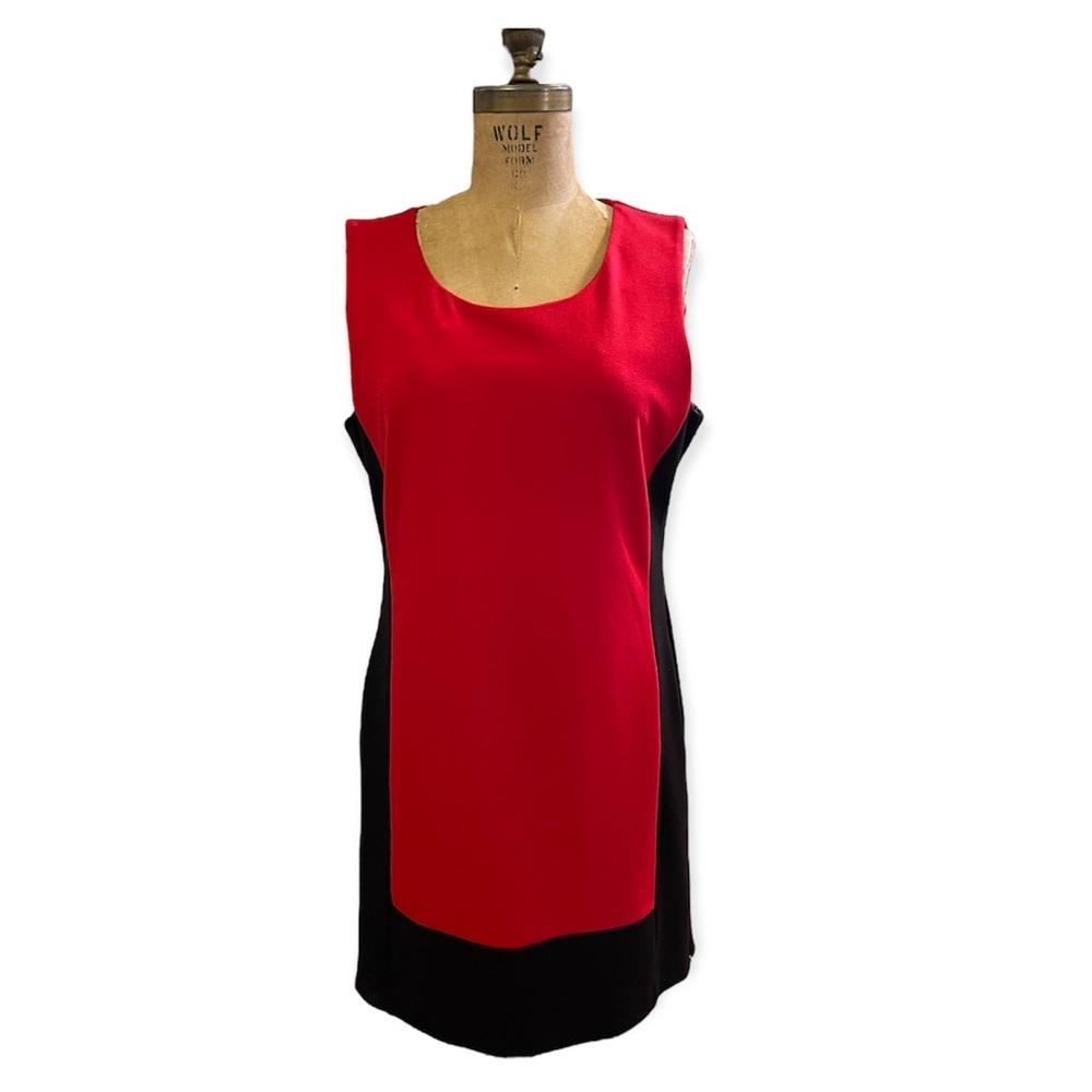 Calvin Klein | Red and Black Colour Block Side Zipper Dress